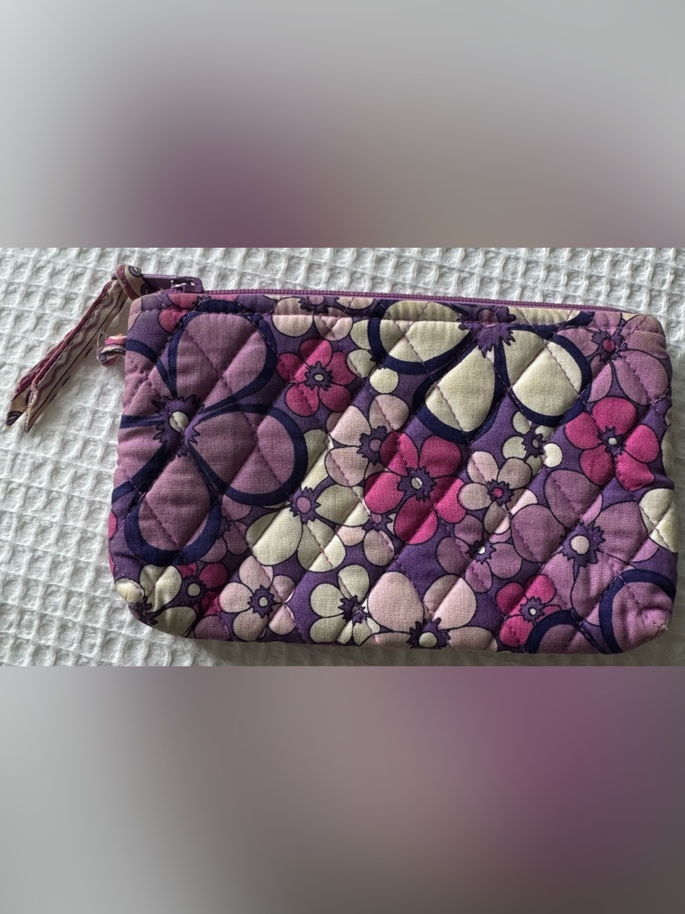 Vera Bradley Purple Floral Quilted Zip Cosmetic Bag Travel Pouch